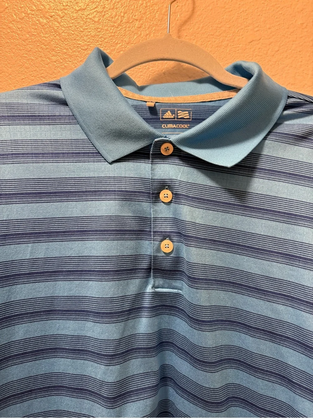 Adidas Golf Men’s Blue Striped ClimaCool Short-Sleeve Polo Shirt Large
